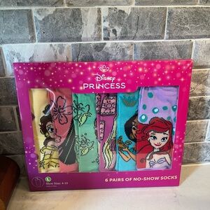 6 Pair Girl's Disney Princess No Show Socks Size 4-10 New